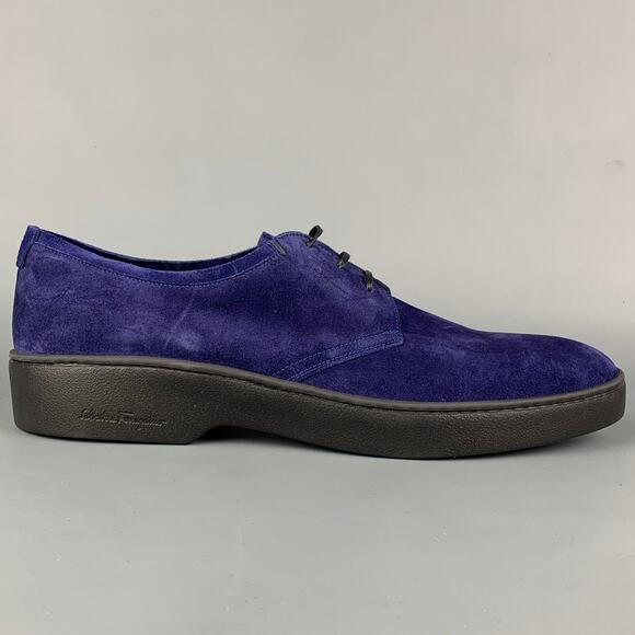SALVATORE FERRAGAMO Size 11 Purple Suede Lace Up Shoes - Picture 1 of 7